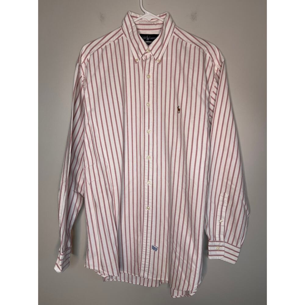 1990s Ralph Lauren Yarmouth Red White Stripe Country Club Old Money Shirt XL